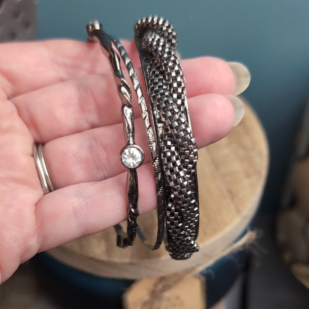 Rjg Gunmetal Grey Vine Crystal Bangle Set 19$
